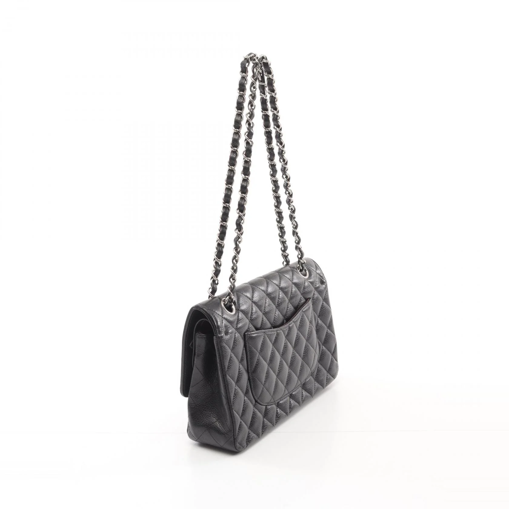 Chanel Matelasse W Flap Leather Shoulder Bag Black