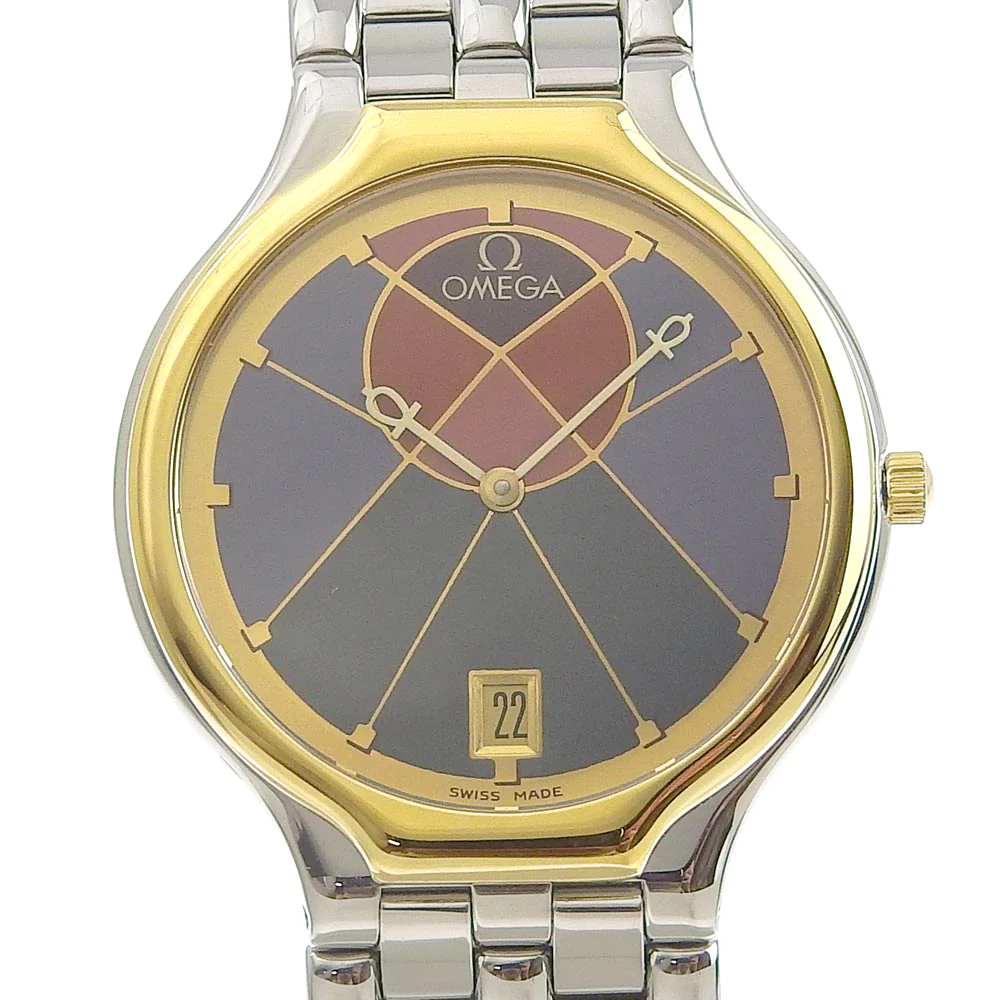 Omega Symbol Pyramid Quartz Watch Stainless Steel 750 YG