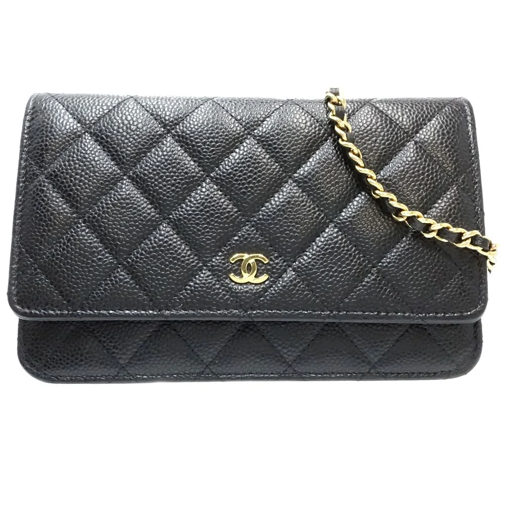 Chanel Caviar Skin Wallet Chain Timeless Classic