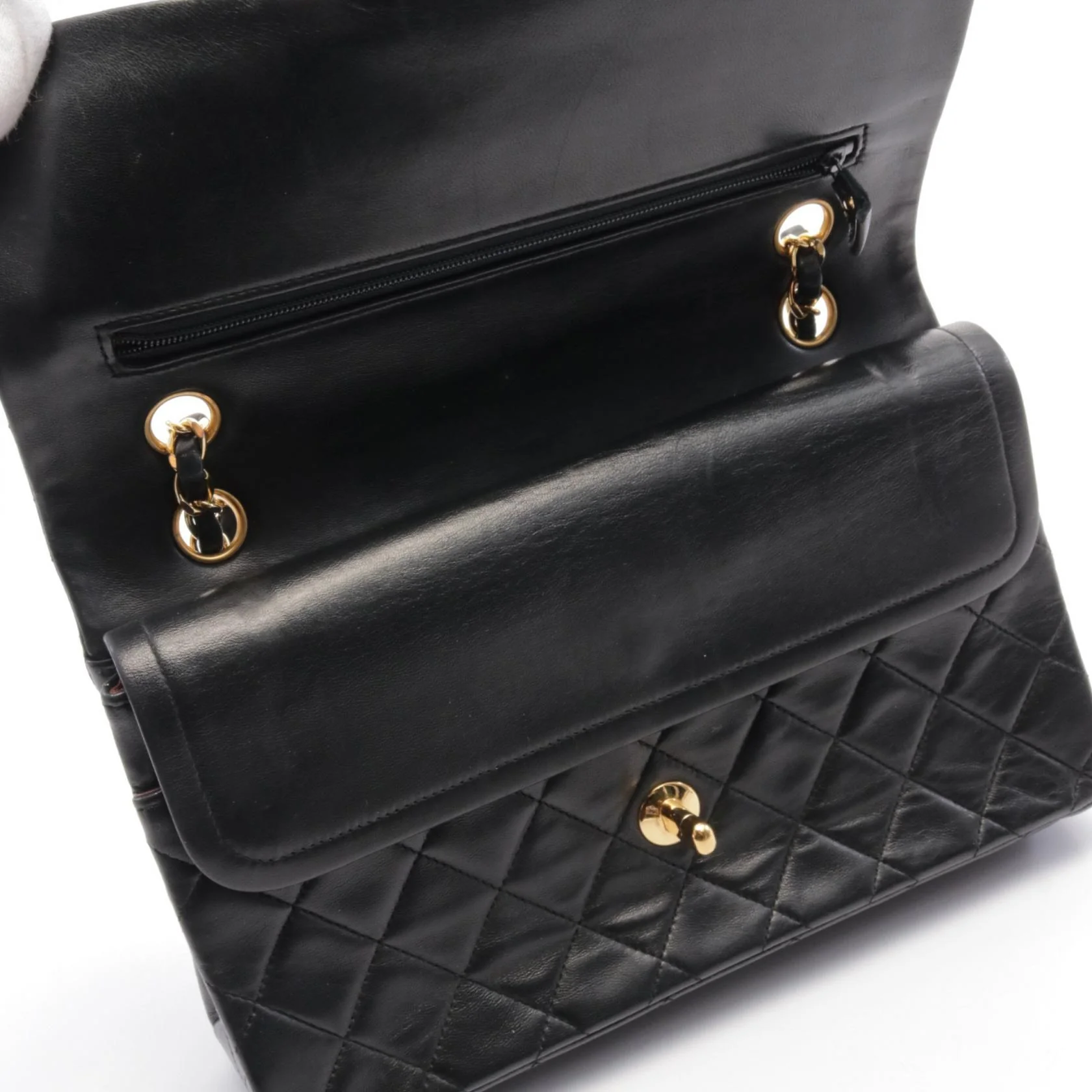 Chanel Matelasse W Flap Shoulder Bag Black