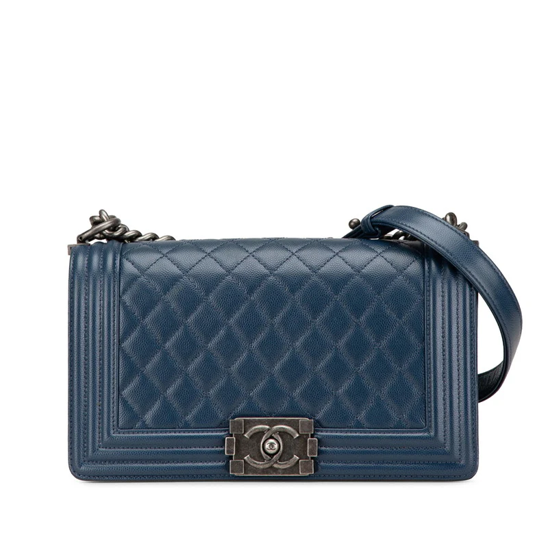 Chanel Boy 25 Navy Caviar Chain Shoulder Bag