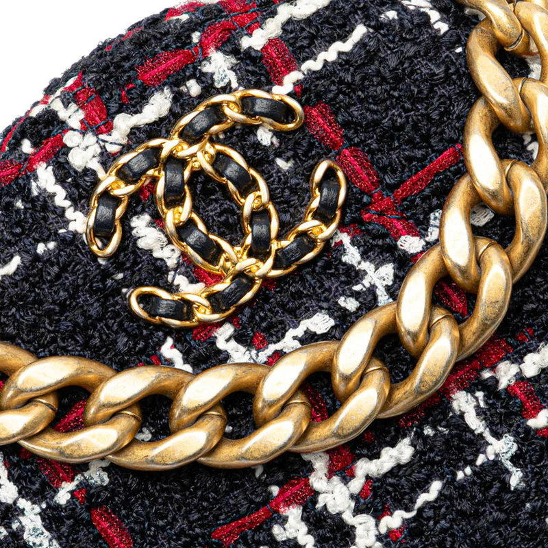 Chanel Tweed Leather Round Chain Shoulder Bag