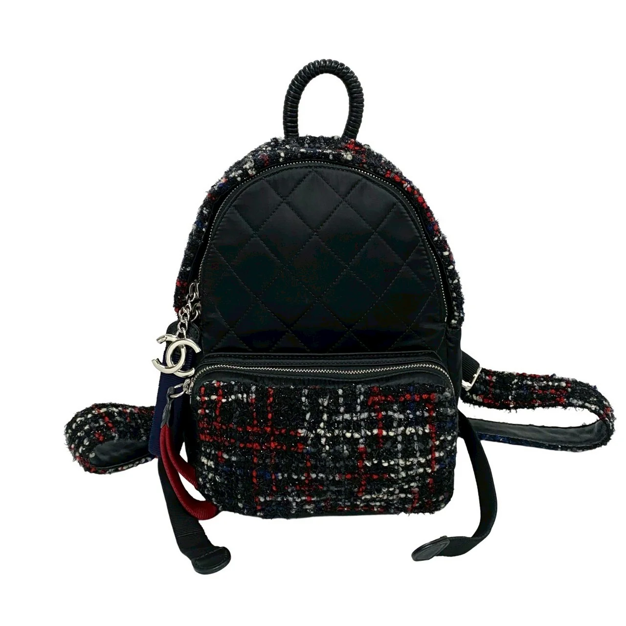 Chanel Tweed Nylon Backpack Black Red