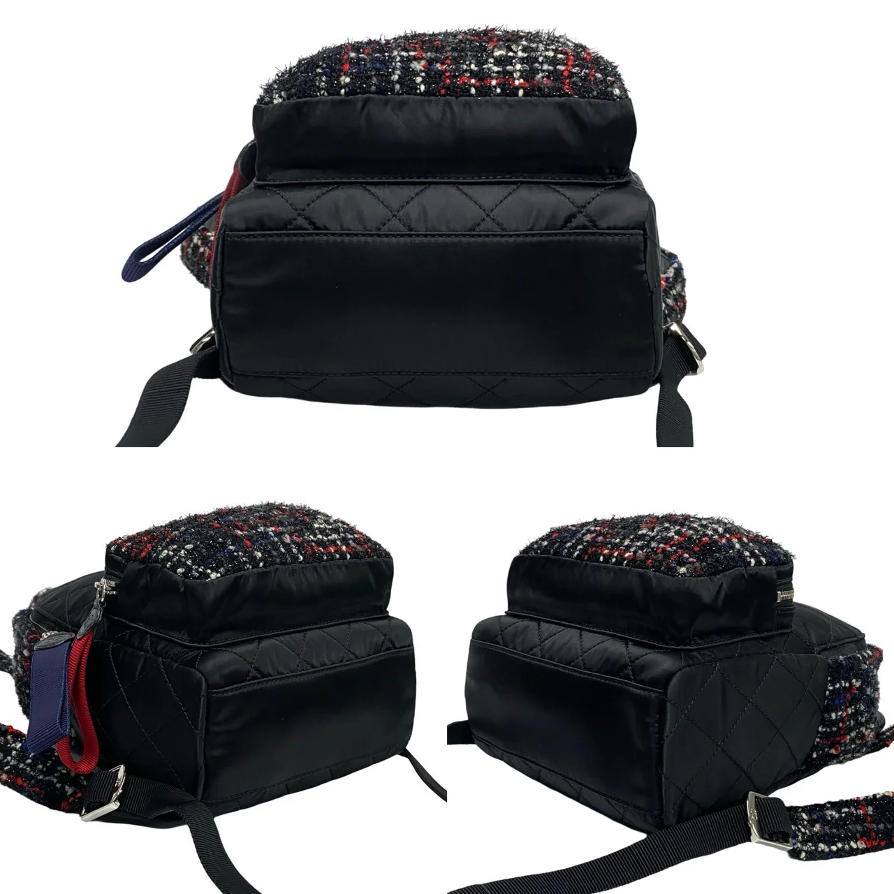 Chanel Tweed Nylon Backpack Black Red