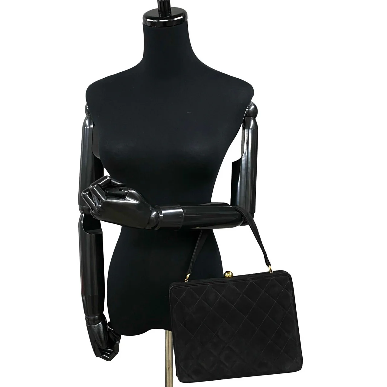Chanel Suede Matelasse Coco Mark Handbag Black