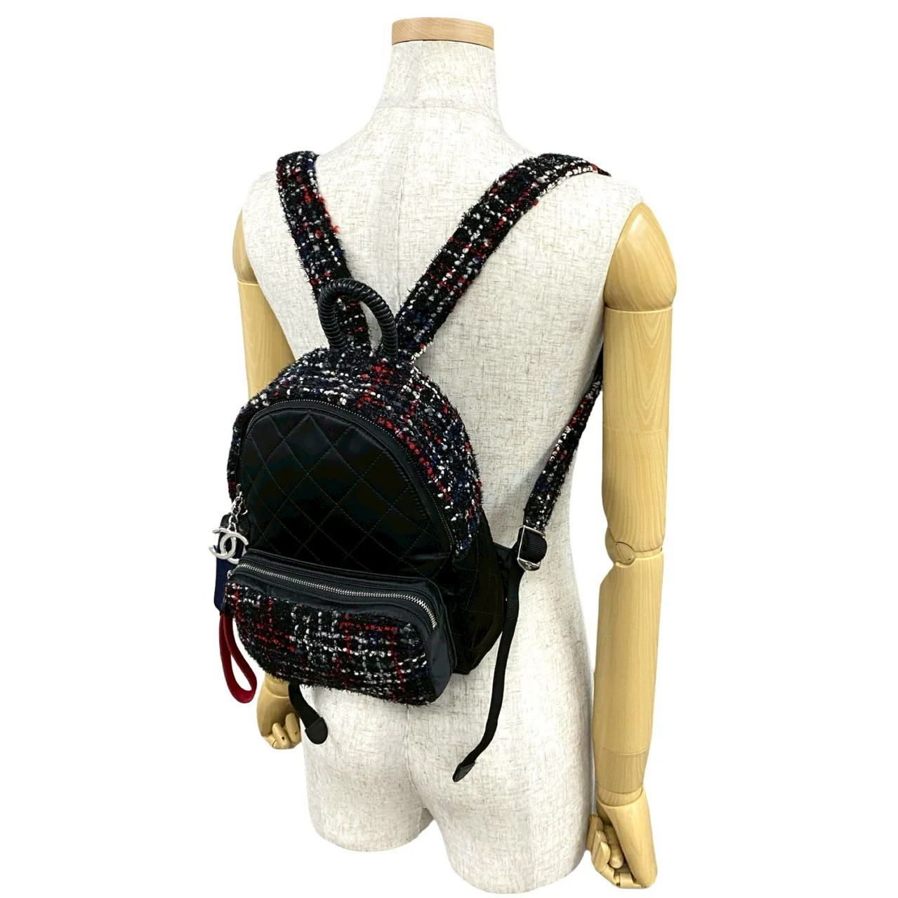 Chanel Tweed Nylon Backpack Black Red