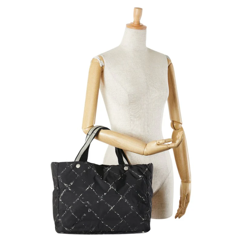Chanel Nylon Tote Handbag Black White