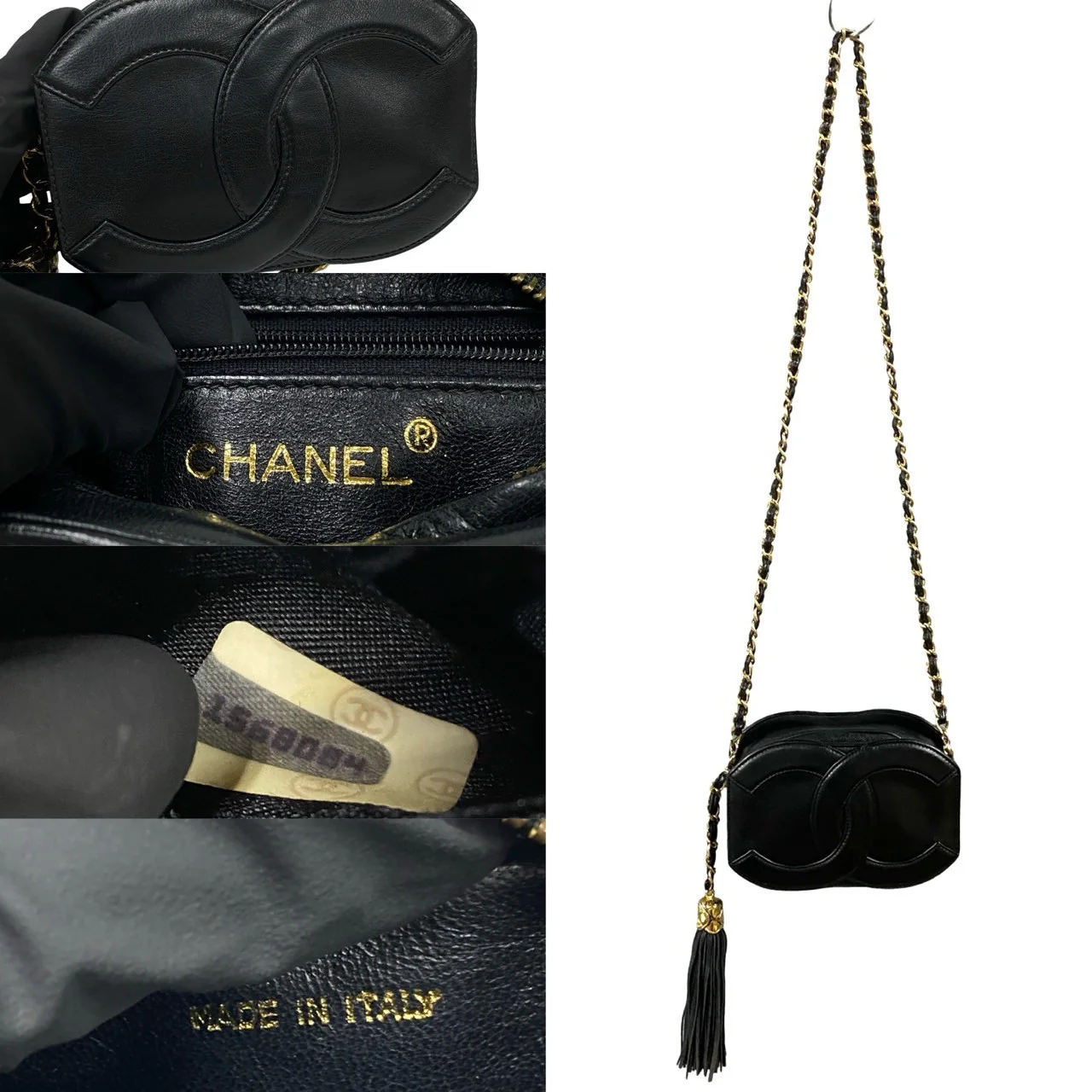 Chanel Lambskin Coco Mark Tassel Mini Shoulder Bag Black