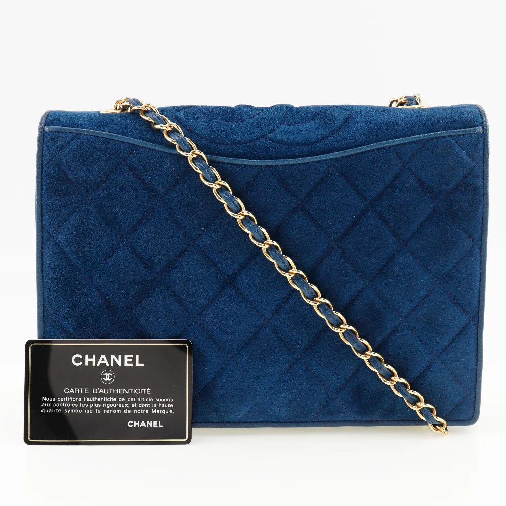 Chanel Suede Chain Shoulder Bag Deep Blue