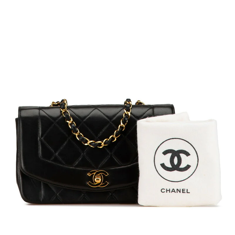 Chanel Diana Chain Shoulder Bag Black Gold