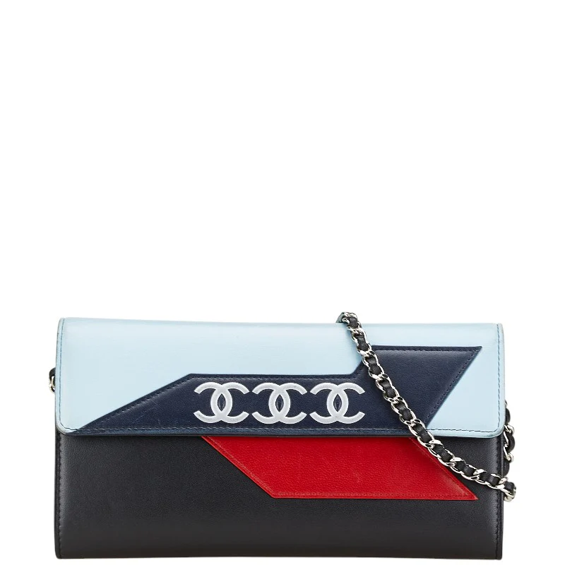 Chanel Leather Triple Coco Mark Chain Shoulder Wallet