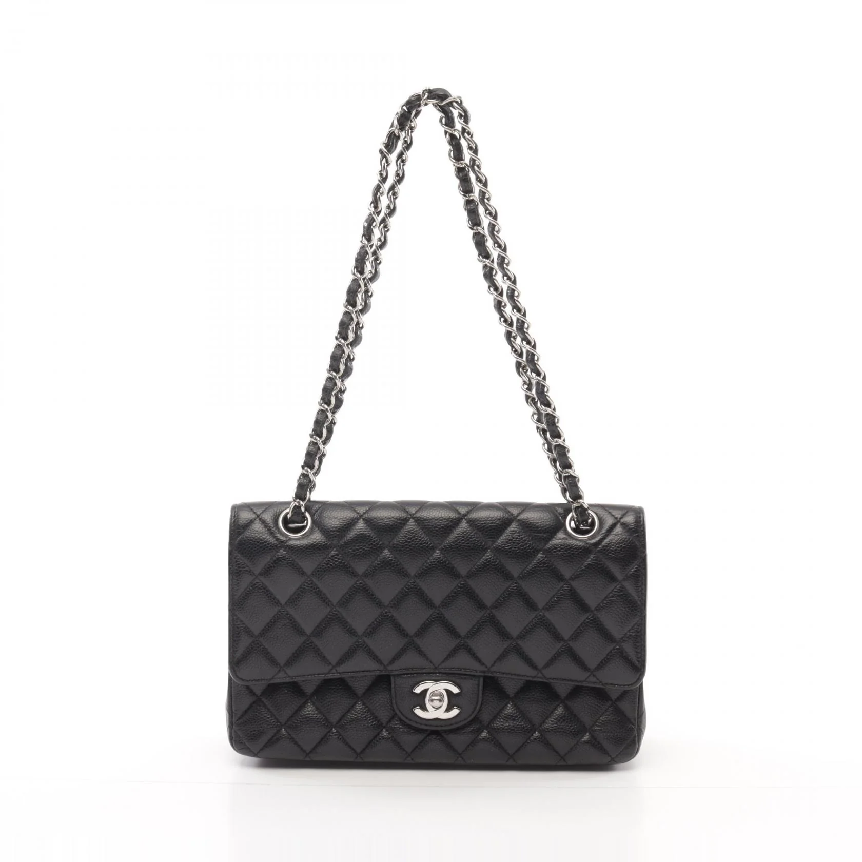 Chanel Matelasse W Flap Leather Shoulder Bag Black