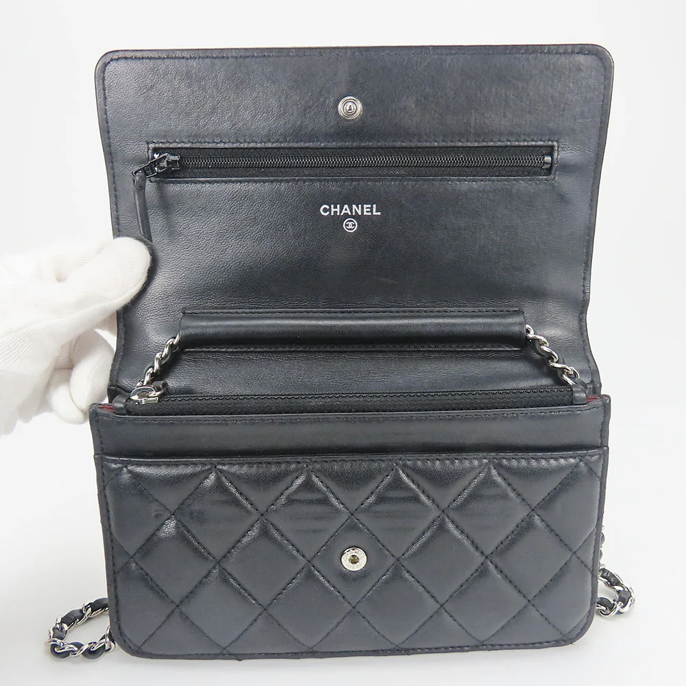 Chanel Lambskin Chain Wallet Shoulder Bag Black