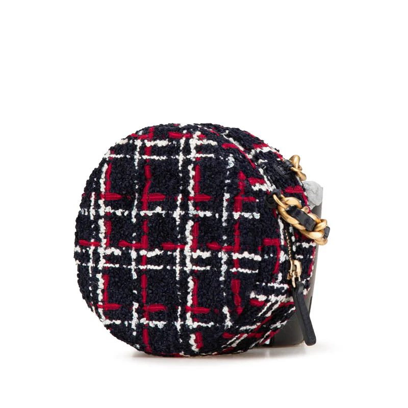 Chanel Tweed Leather Round Chain Shoulder Bag