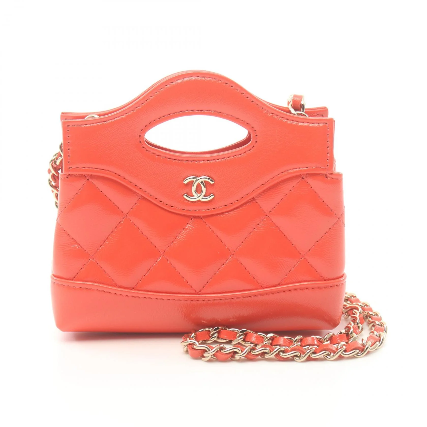 Chanel Shiny Lambskin Chain Clutch Shoulder Bag AP3875