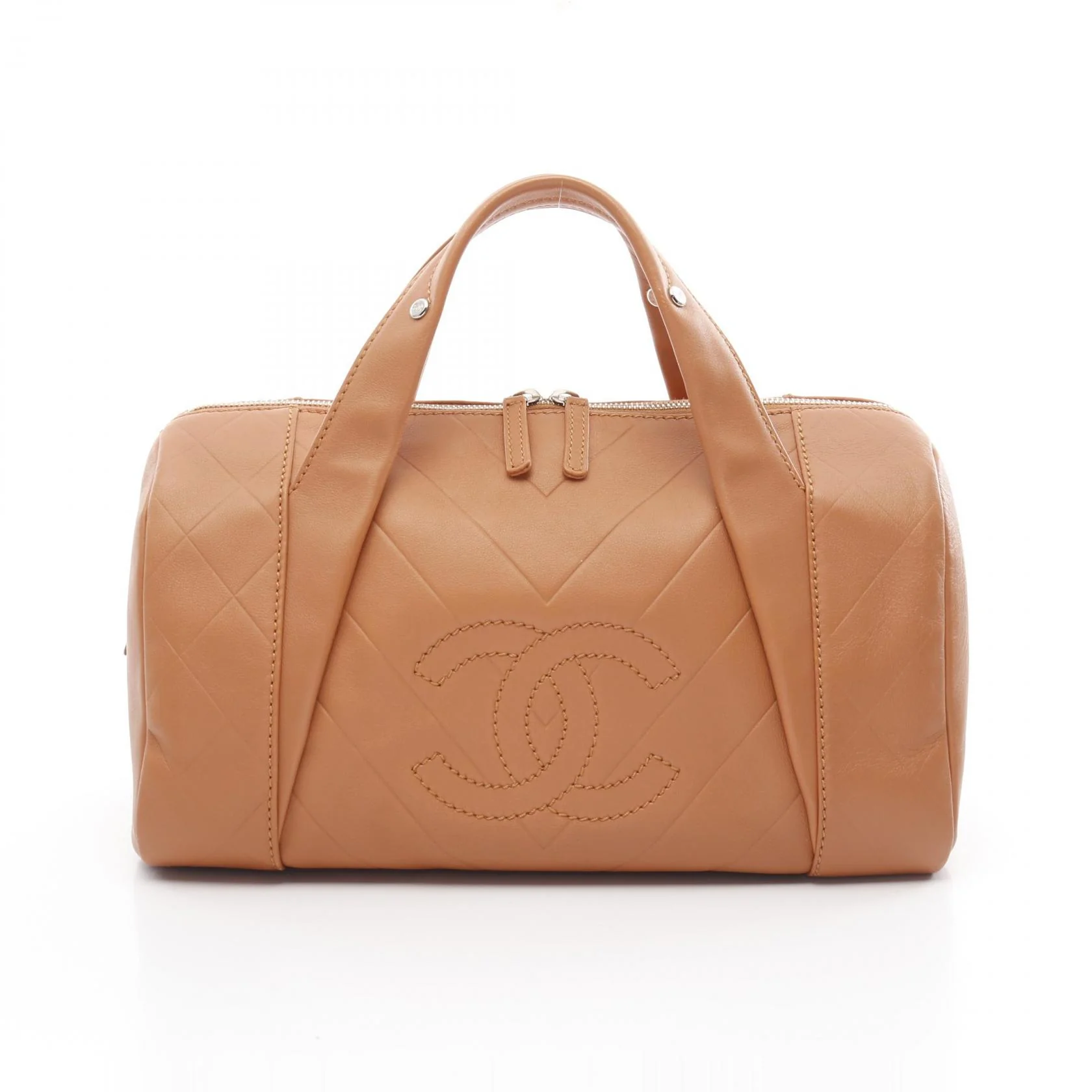 Chanel Chevron V-Stitch Leather Handbag Brown