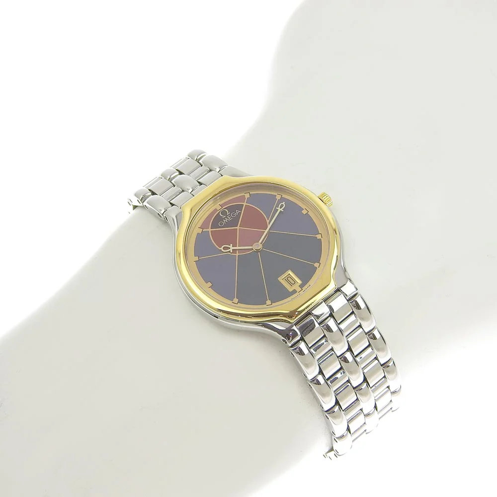 Omega Symbol Pyramid Quartz Watch Stainless Steel 750 YG