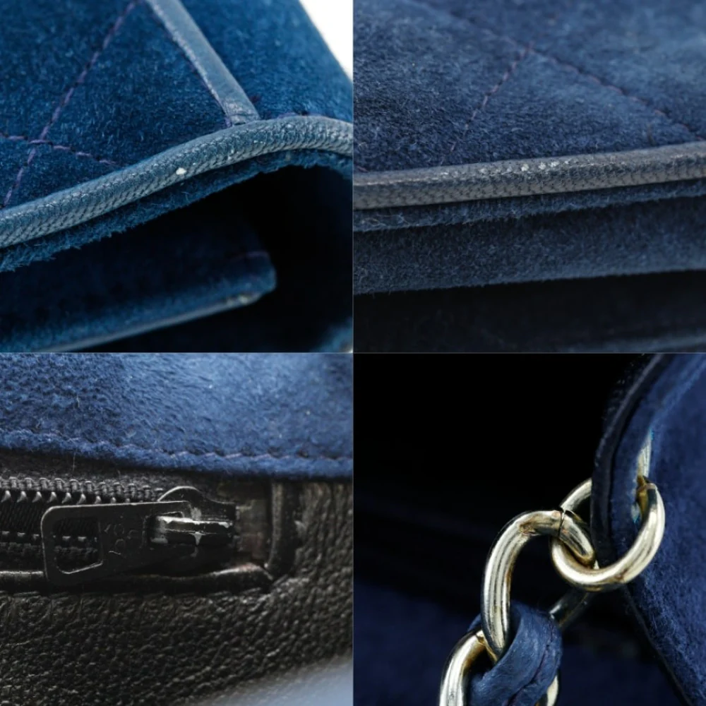Chanel Suede Chain Shoulder Bag Deep Blue