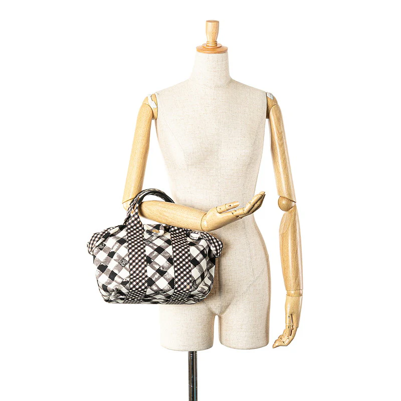 Chanel Gingham Check Canvas Leather Handbag
