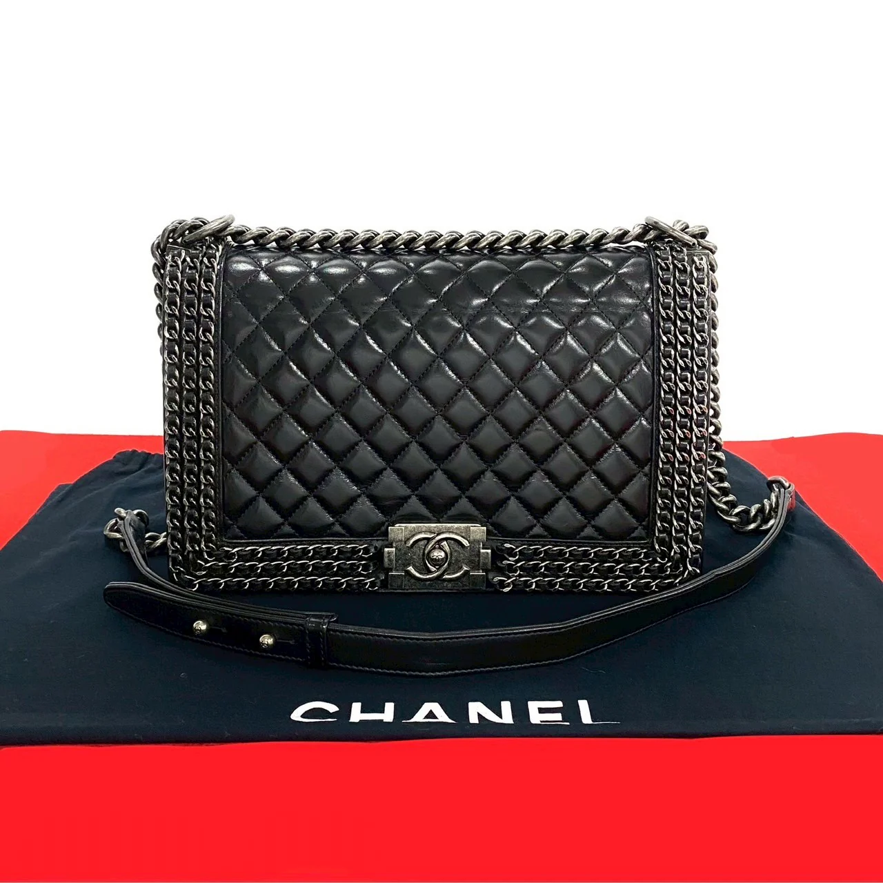 Chanel Boy Leather Chain Shoulder Bag