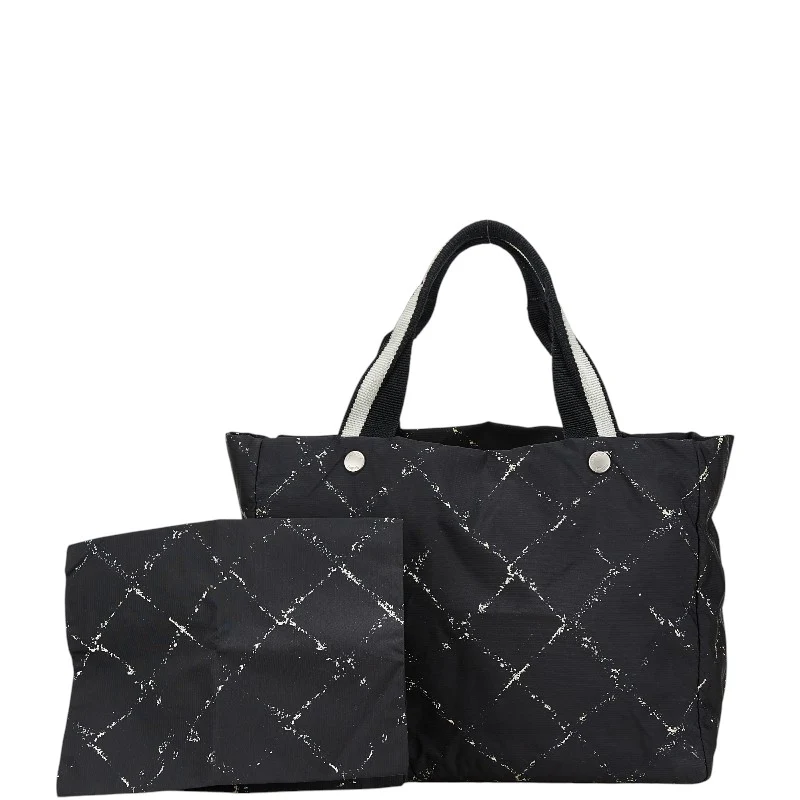 Chanel Nylon Tote Handbag Black White