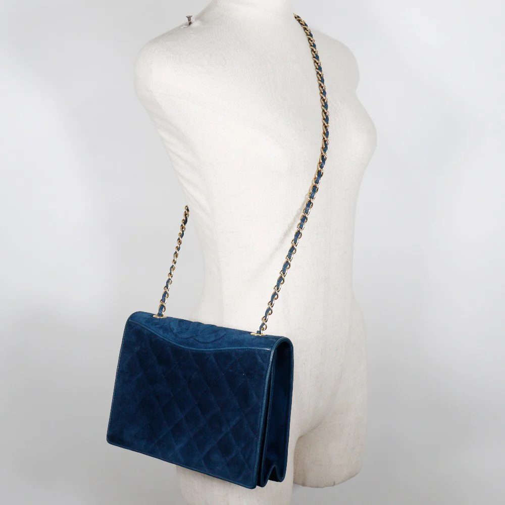 Chanel Suede Chain Shoulder Bag Deep Blue