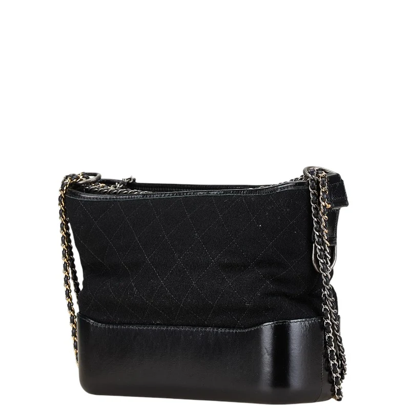 Chanel Gabrielle Chain Shoulder Bag Black Felt Leather
