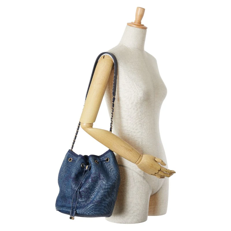 Chanel Straw Leather Deauville Chain Shoulder Bag