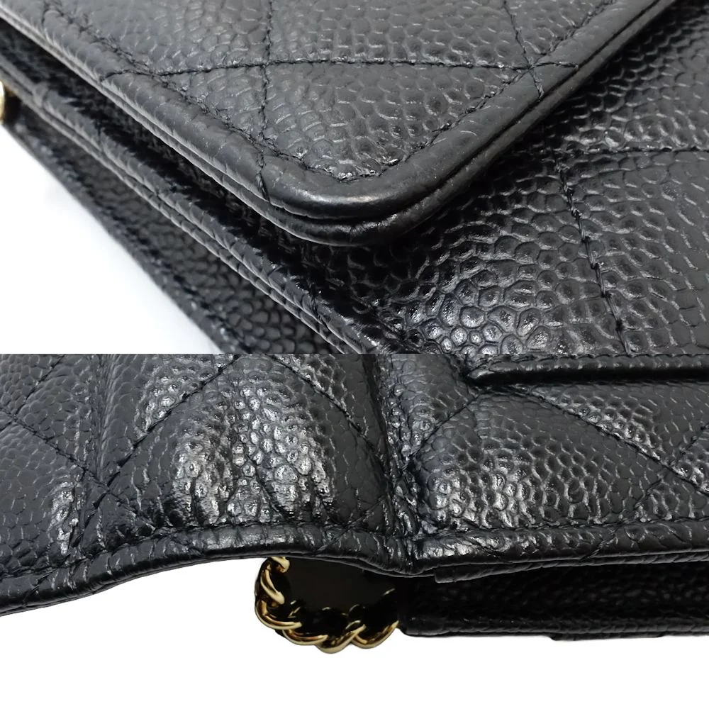 Chanel Caviar Skin Wallet Chain Timeless Classic