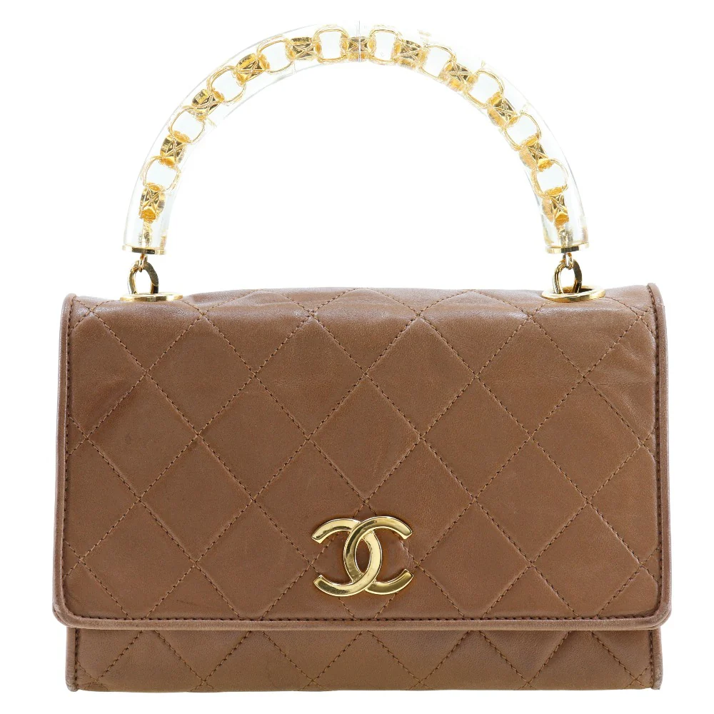 Chanel Lambskin Matelasse Handbag Beige Vintage