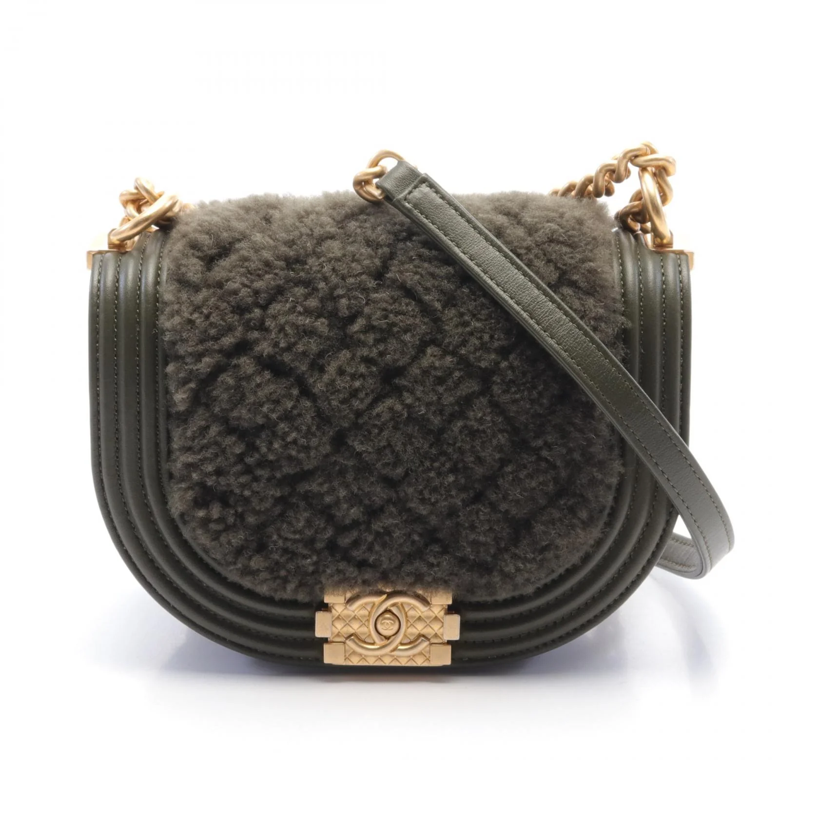 Chanel Boy Small Leather Shoulder Bag Khaki