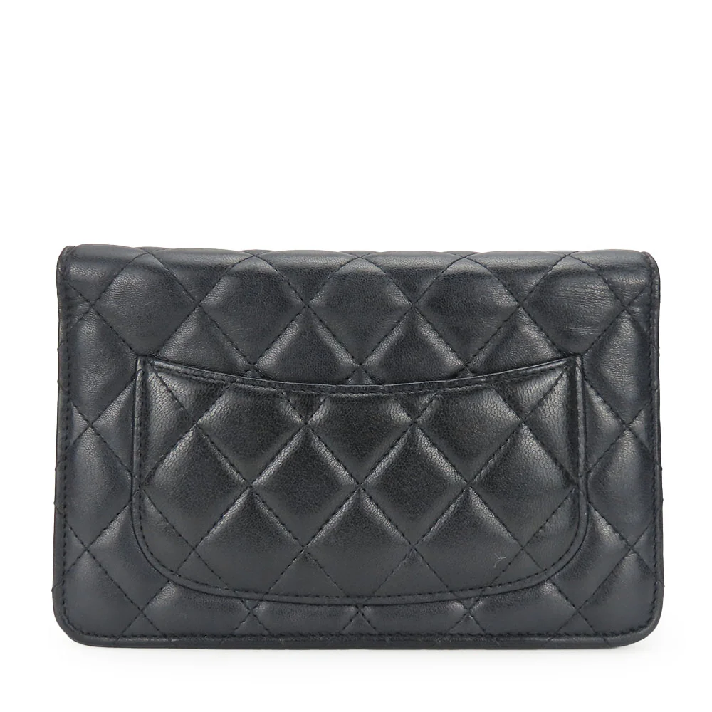 Chanel Lambskin Chain Wallet Shoulder Bag Black