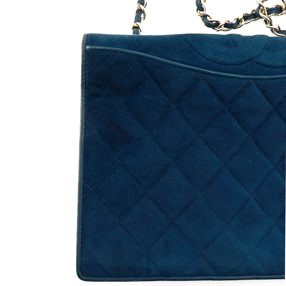 Chanel Suede Chain Shoulder Bag Deep Blue