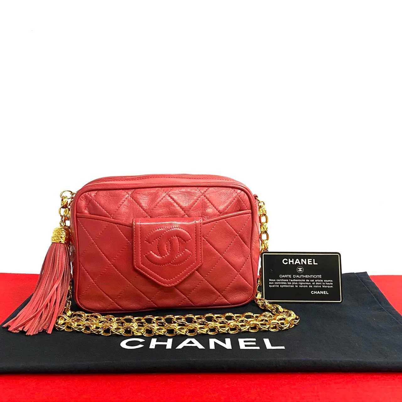 Chanel Lambskin Matelasse Coco Mark Tassel Chain Shoulder Bag