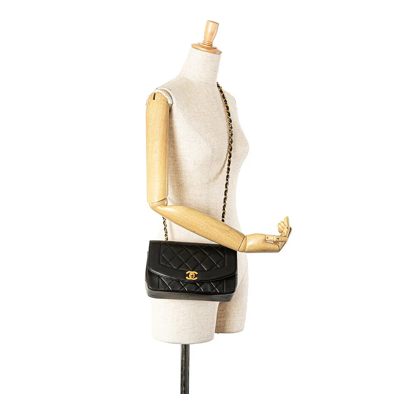Chanel Diana Chain Shoulder Bag Black Gold