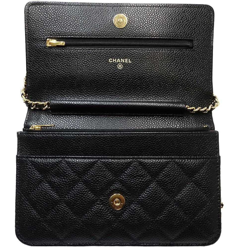 Chanel Caviar Skin Wallet Chain Timeless Classic