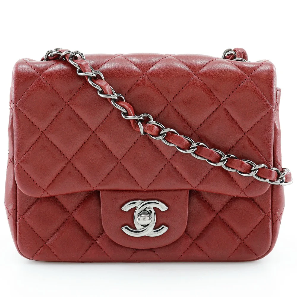 Chanel Lambskin Mini Chain Shoulder Bag Red