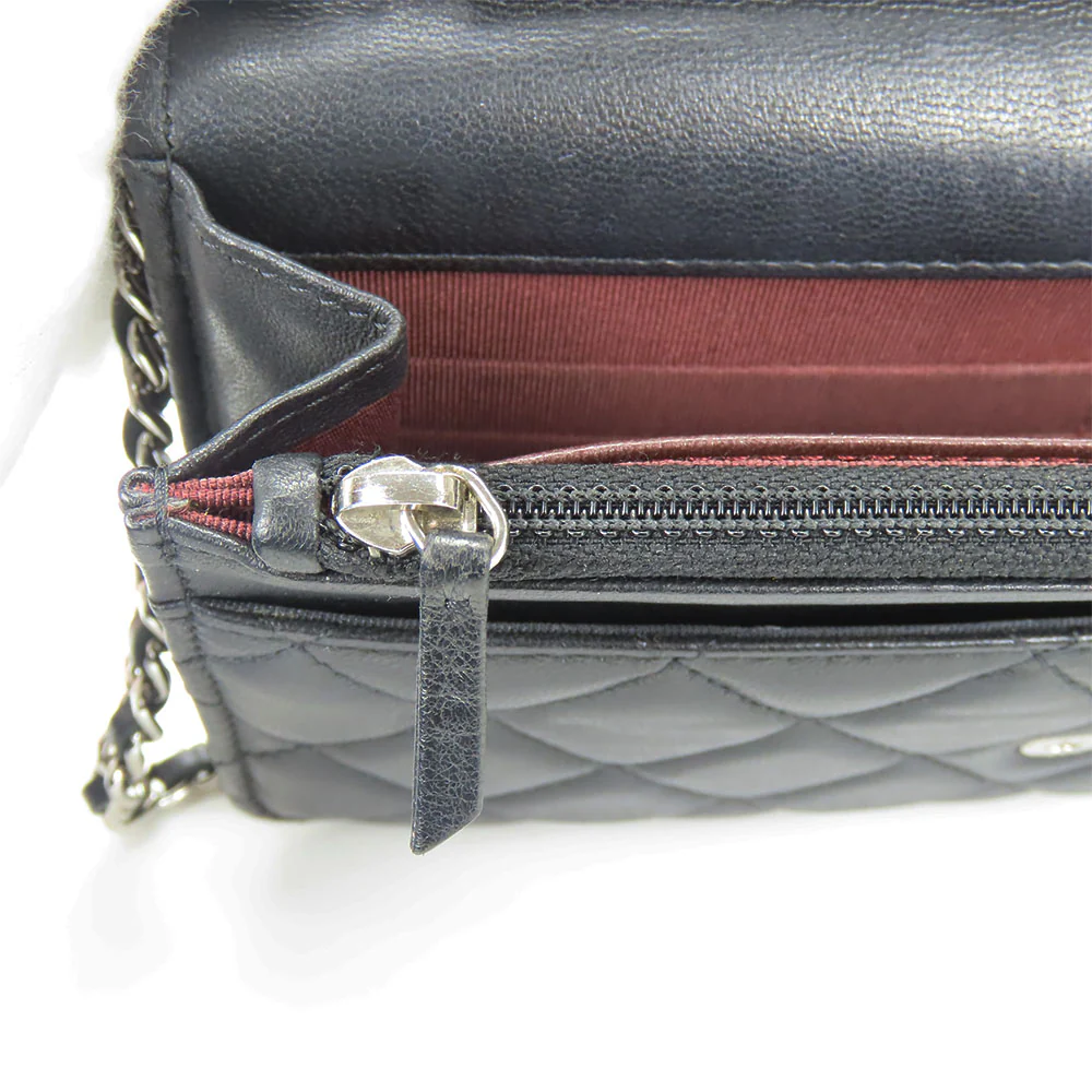 Chanel Lambskin Chain Wallet Shoulder Bag Black