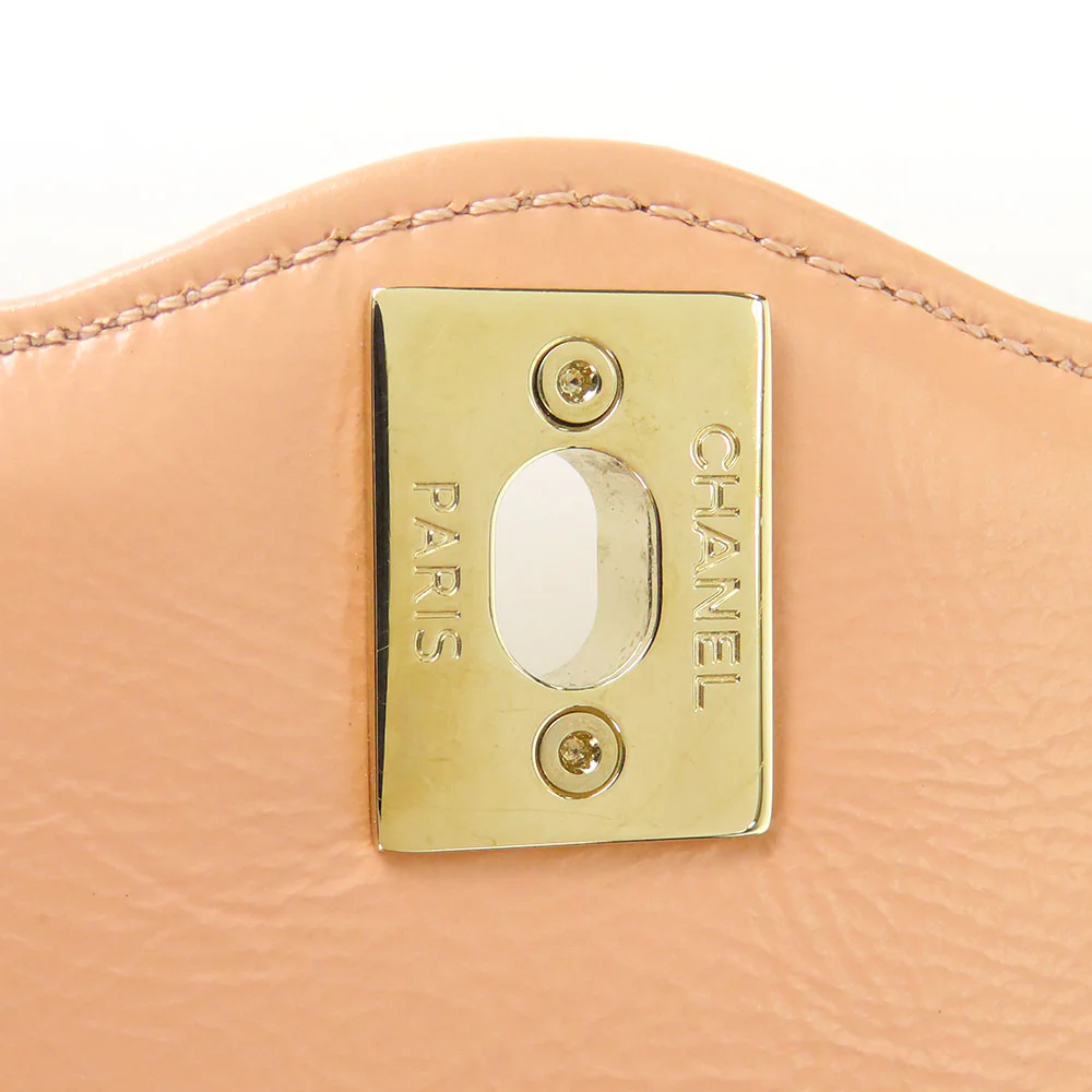 Chanel Leather Shoulder Bag Peach Beige