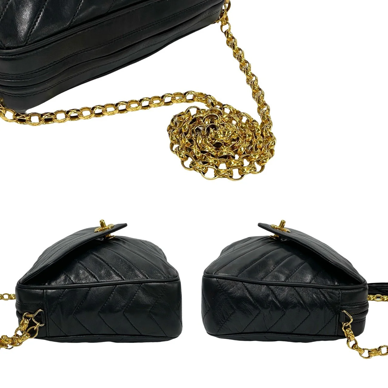 Chanel Lambskin Fringe Chain Shoulder Bag Black