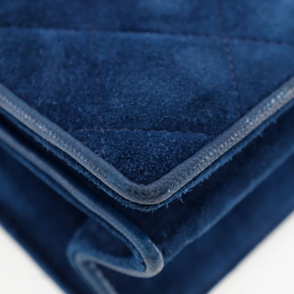 Chanel Suede Chain Shoulder Bag Deep Blue