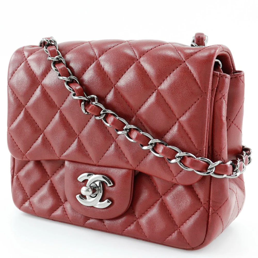 Chanel Lambskin Mini Chain Shoulder Bag Red