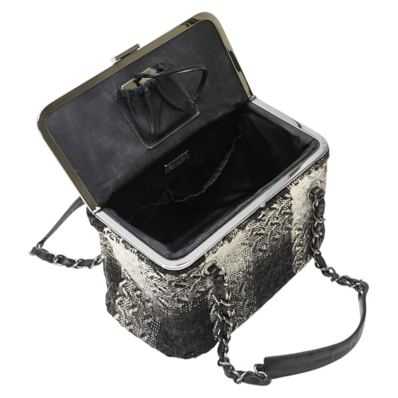 Chanel Tweed Leather Chain Vanity Handbag