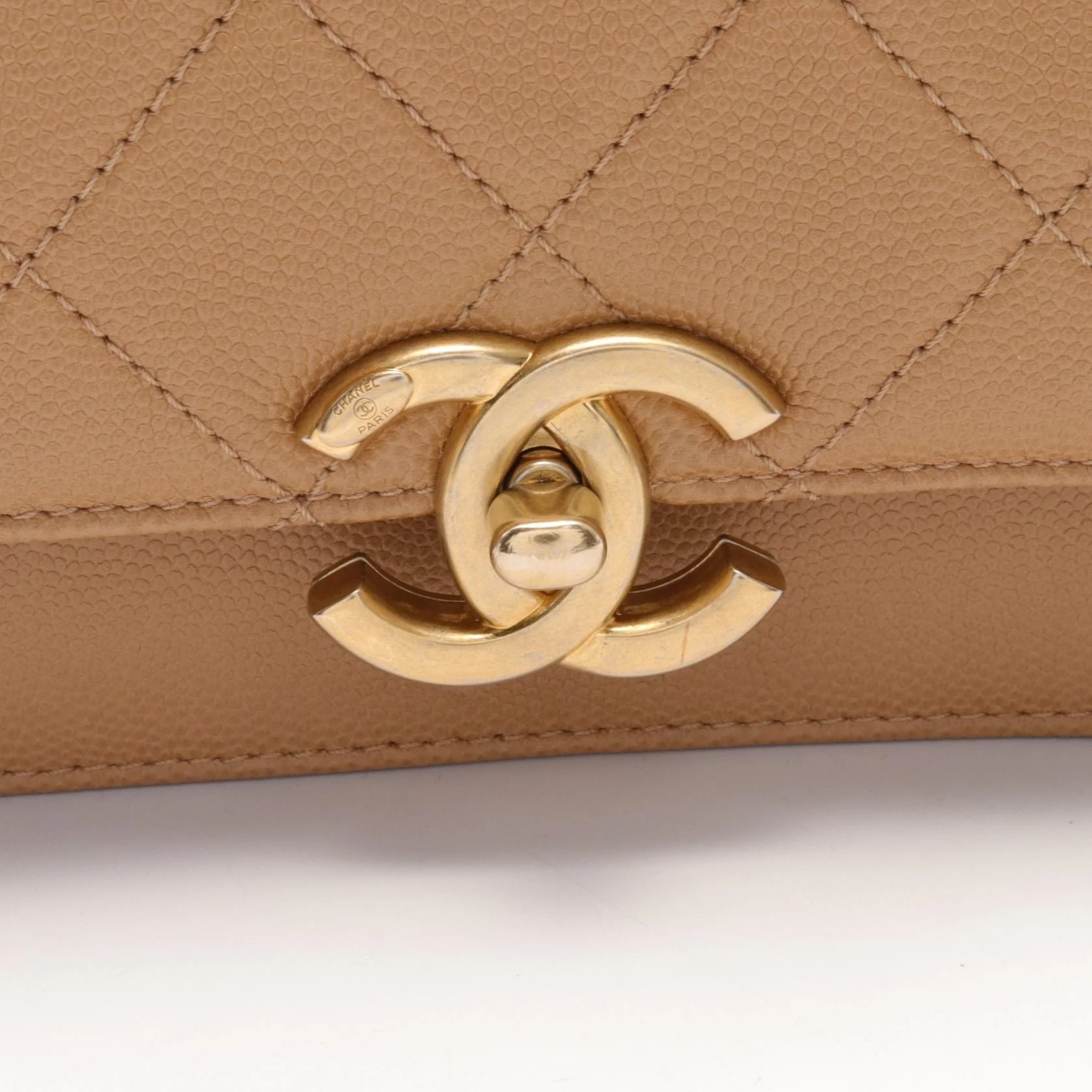 Chanel Caviar Skin Matelasse Shoulder Bag Beige