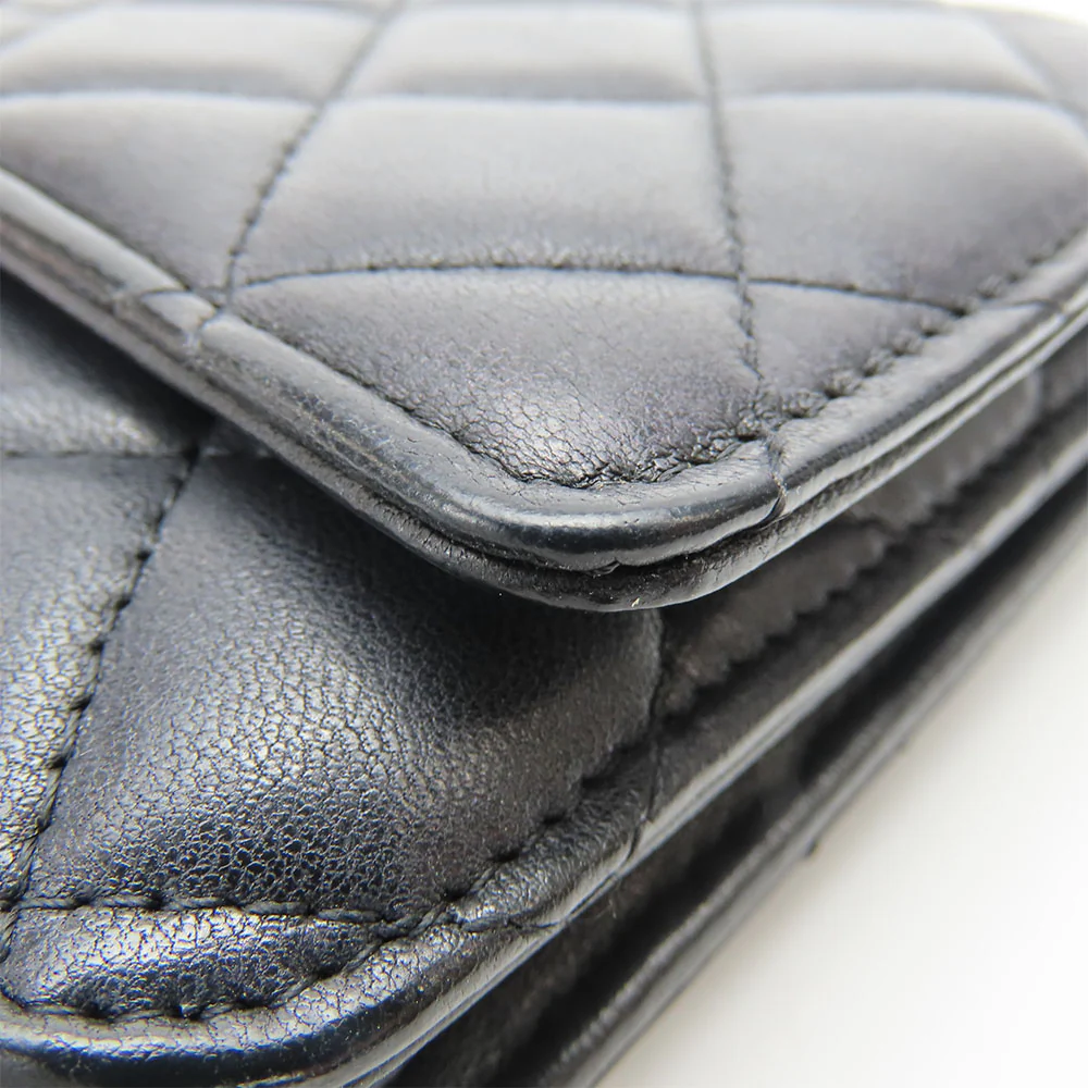Chanel Lambskin Chain Wallet Shoulder Bag Black