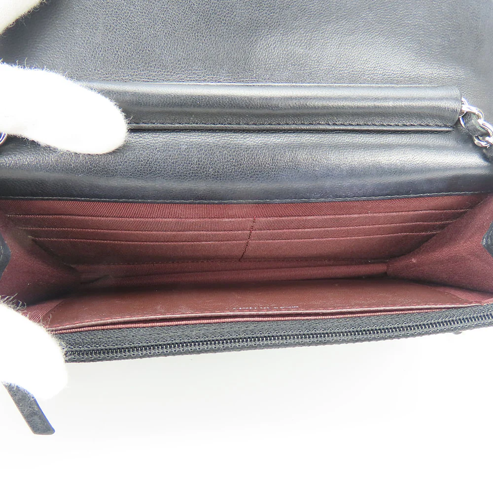 Chanel Lambskin Chain Wallet Shoulder Bag Black