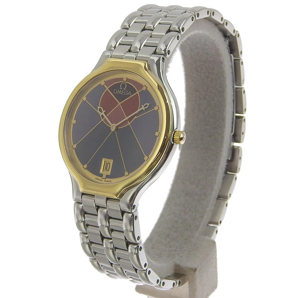 Omega Symbol Pyramid Quartz Watch Stainless Steel 750 YG