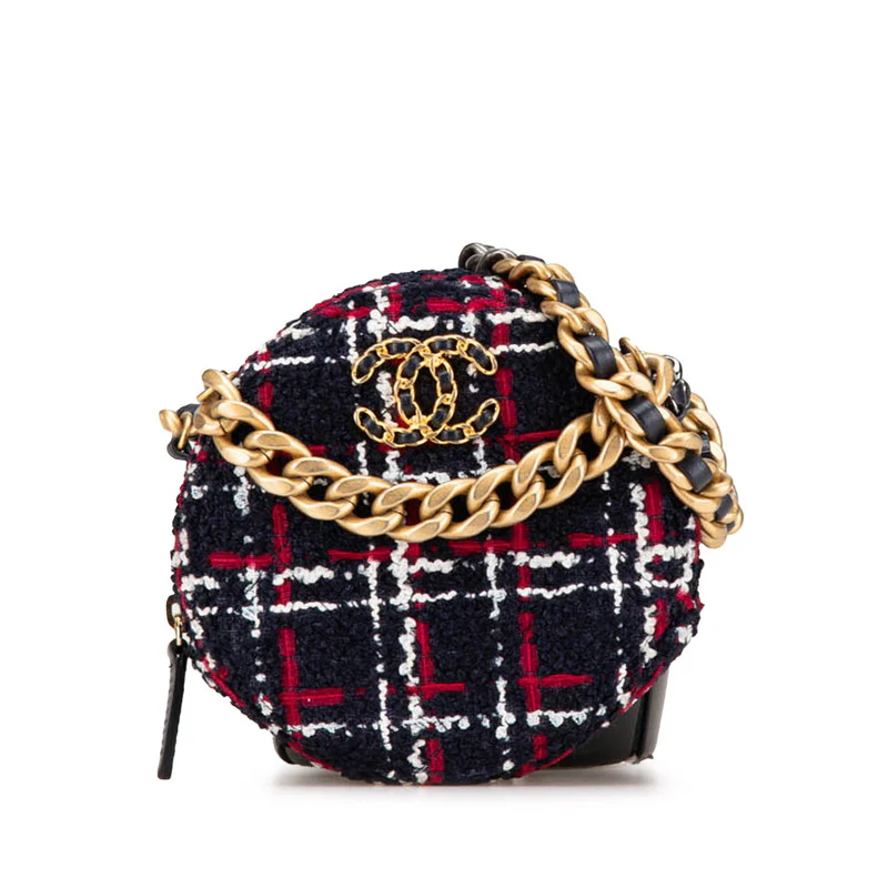 Chanel Tweed Leather Round Chain Shoulder Bag