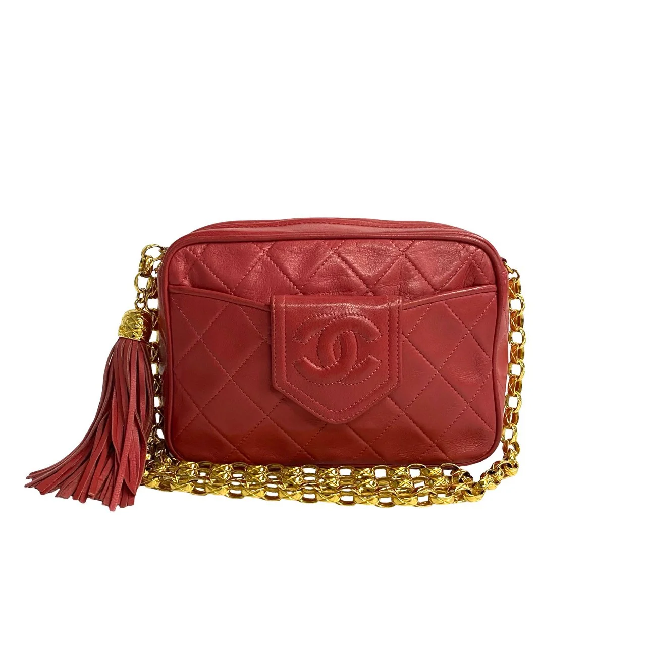 Chanel Lambskin Matelasse Coco Mark Tassel Chain Shoulder Bag