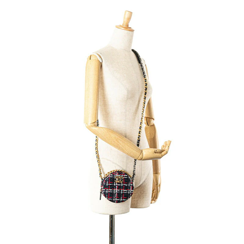 Chanel Tweed Leather Round Chain Shoulder Bag